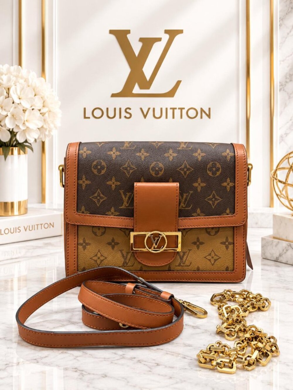 Authentic Louis Vuitton Dauphine MM Monogram Shoulder Bag